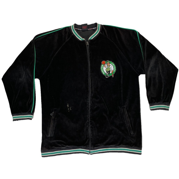 UNK NBA Vintage Boston Celtics Velour Full Zip Track Jacket XL Black - Picture 1 of 15